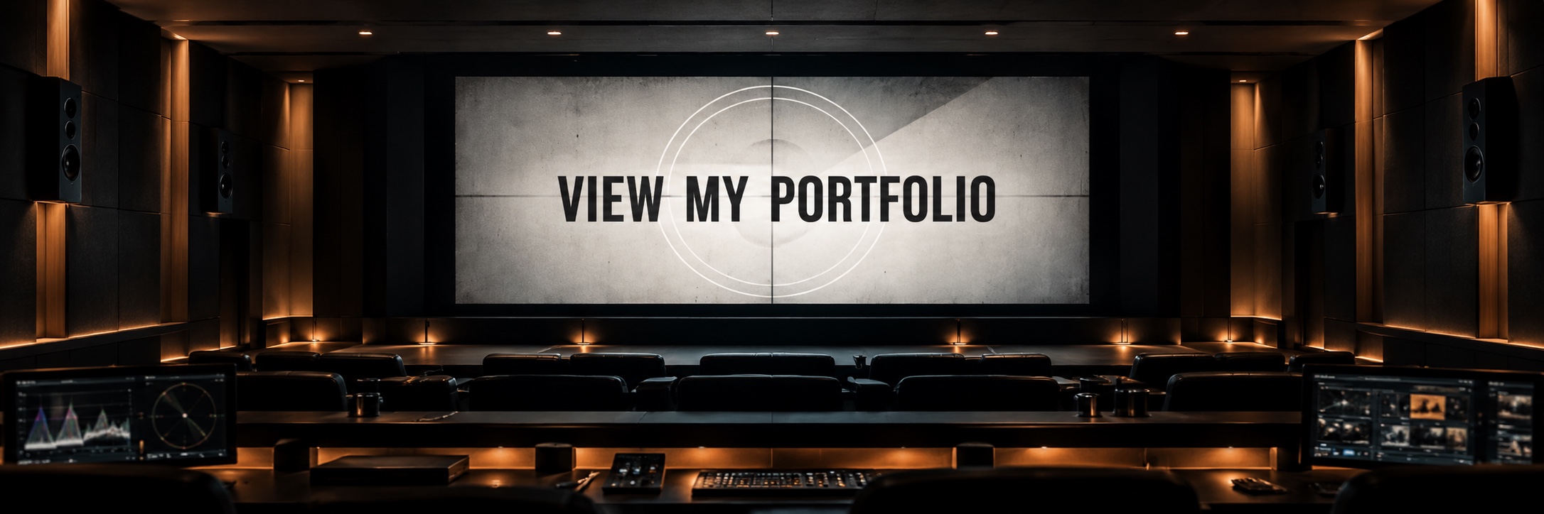 Screening room displaying a VIEW MY PORTFOLIO message